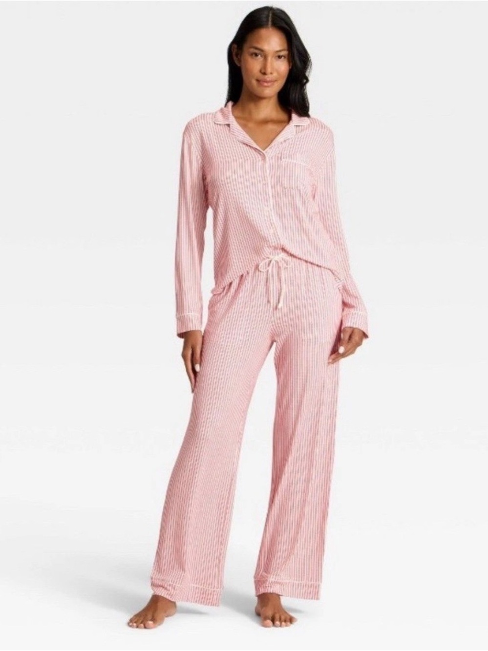 Auden Women's Cloud Knit Modal Long Sleeve Notch Collar Top and Pants Pajama Set